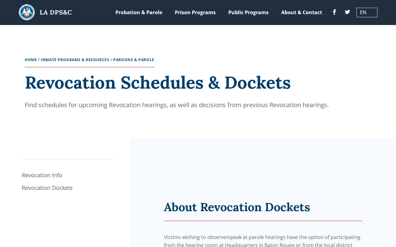 St. Bernard Parish parole revocation schedule and release supervision record